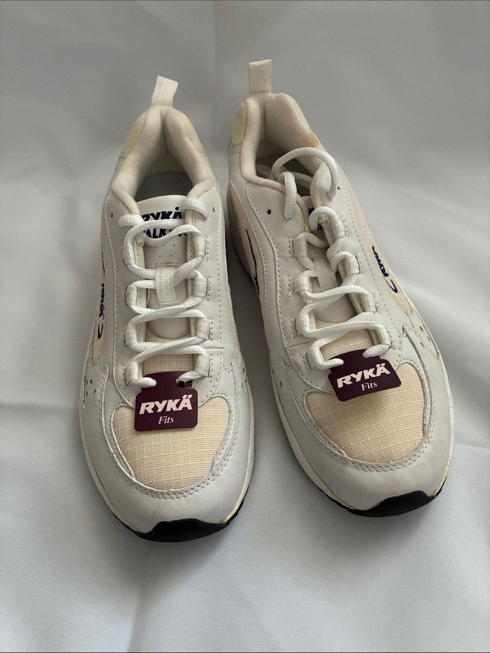 Ryka White and Beige Women's Lace-Up Sneakers